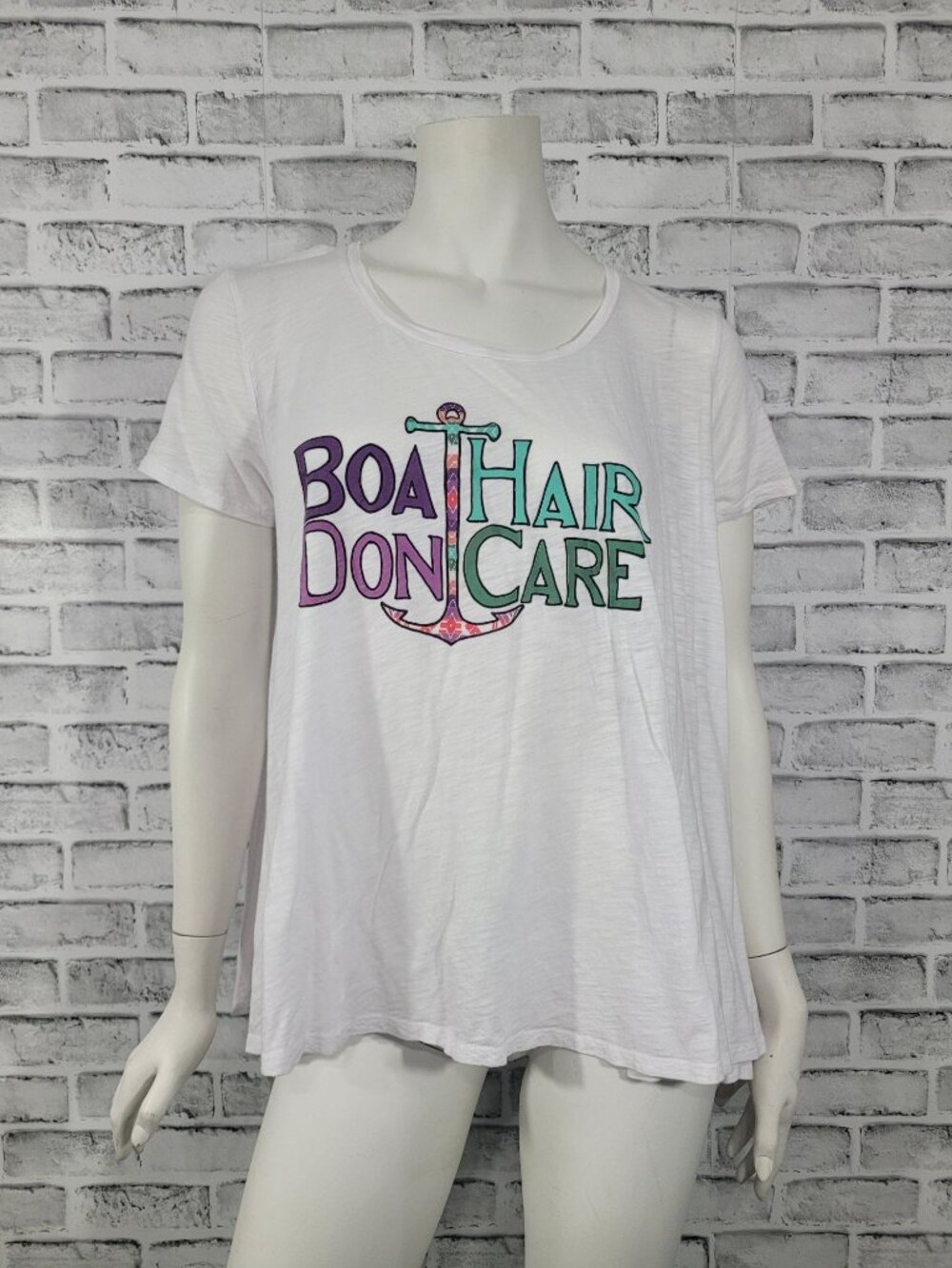 Judith March Boat Hair Don't Care Anchor Oversized Slub Tee Size Medium